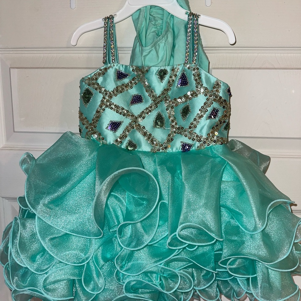 Aqua Ruffled Pageant Dress with Sequin Bodice